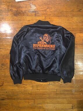 Vintage 80s Superwound Guitar Strings Satin Bomber Jacket UK Mens M L Rare